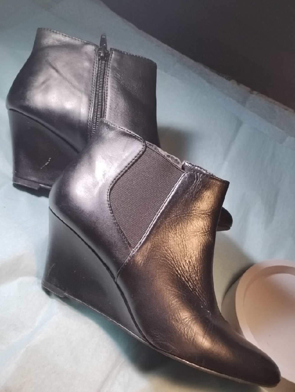 Nine West Black Leather 3" Wedge Ankle Booties 7.5